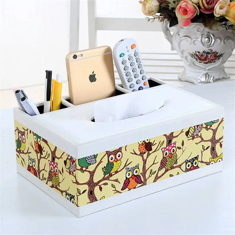 

Remote Control Organizer Tissue Box Cover Holder with PU Leather Rectangular