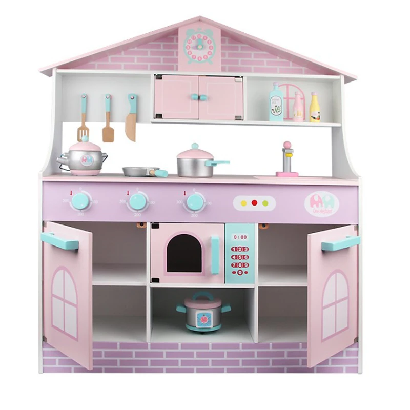 

Playful pink cooking furniture modern baby dressed as a Japanese kitchen wooden kitchen toy