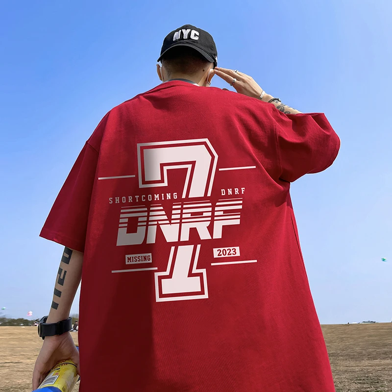 

Loose T-Shirt Heavy Cotton Letter Print Short Sleeve Male Summer Couple Hip Hop Design Sense Hipster Men Clothes
