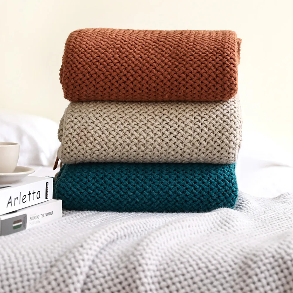 

Knitted Blanket Corn Textile City Home Decorative Thickened Grain Waffle Embossed Winter Warm Tassels Throw Bedspread 127x180cm