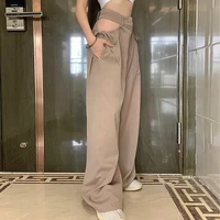 2021 summer women high waist loose thin casual khaki pants new fall all match drawstring sexy hollow out solid color trouser