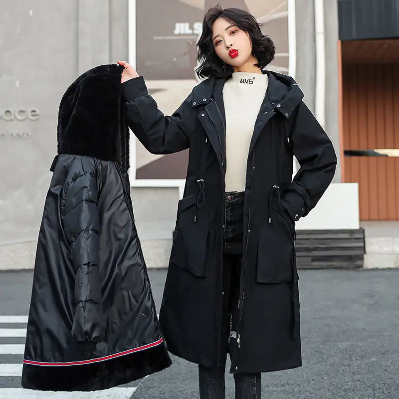 2022 New Winter Jacket Women's Parkas Thick Warm Fur Lining Long Parka Female Hooded Fleece Padded Women's Coat M-3XL