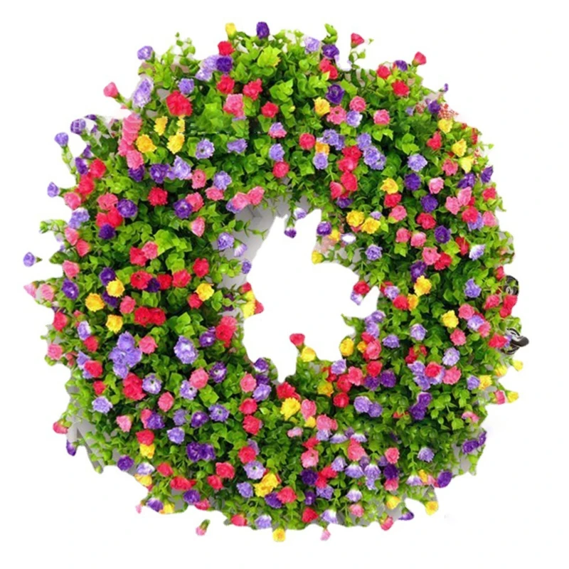 

Artificial Wreath Wall Window Front Door Decor Green Leaves with Color Flower Eucalyptus Wreath for Festival Celebration G2AB