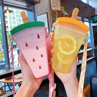 plastic water bottles cute watermelon ice cream water bottle with straw bottle anti fall portable popsicle cup kids water