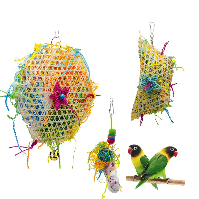 

Parrot Bite Toys Climbing Foraging Bird's Chew Toy Colored Paper Shredder Bamboo Woven For Lovebirds,Cockatiels,Budgies