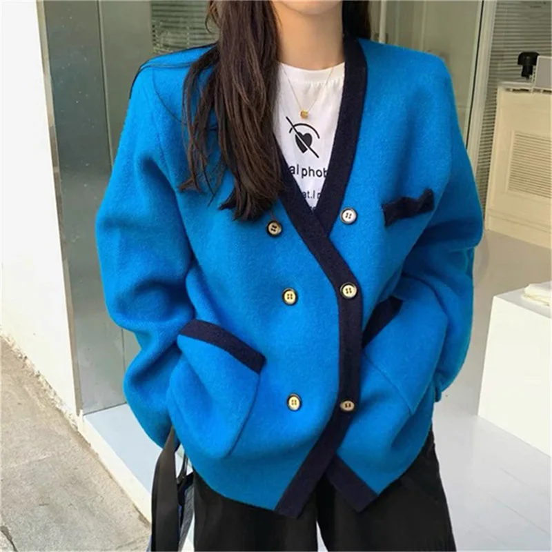 

Yujie Style Double breasted Versatile V-neck Sweater Coat Women's Autumn and Winter Relaxed Knitwear in Fashion
