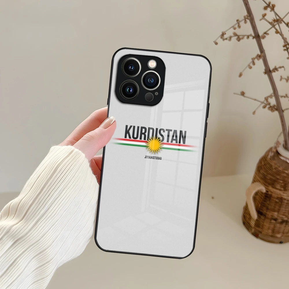 K-Kurdistan Flag Phone Case For iPhone 15 13 14 16 12 11 Pro XS Max Plus Mini X XR SE2020 Tempered Glass Coque