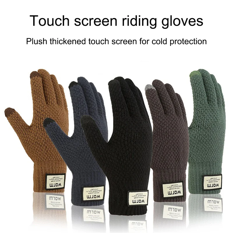 

Men Knitted Gloves Winter Touch Screen Male Thicken Warm Cycling Driving Outdoor Solid Gloves