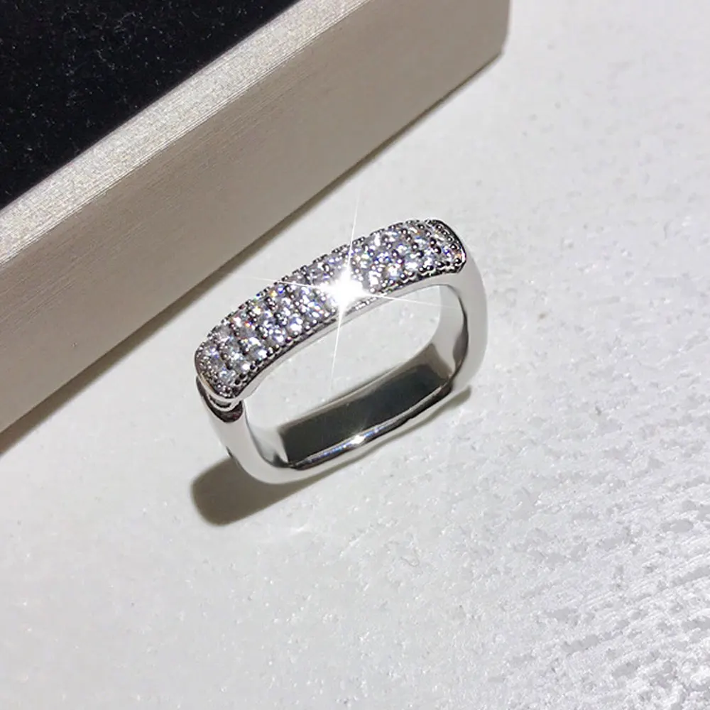 

Temperament Exquisite Square Shine Zircon Simple Rings For Women Luxury Romantic Engager Adjuistile Tiny Rings Jewelry Gift