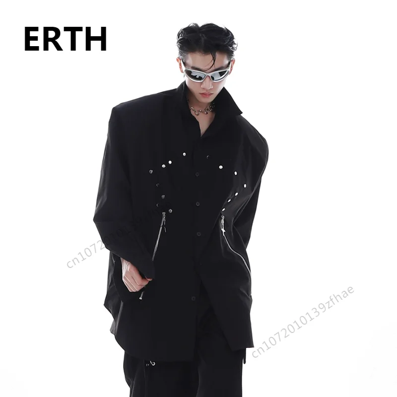 

Кардиган ERTH мужской свободного кроя на молнии, дизайнерская рубашка с наплечниками, однотонный корейский топ, 2023