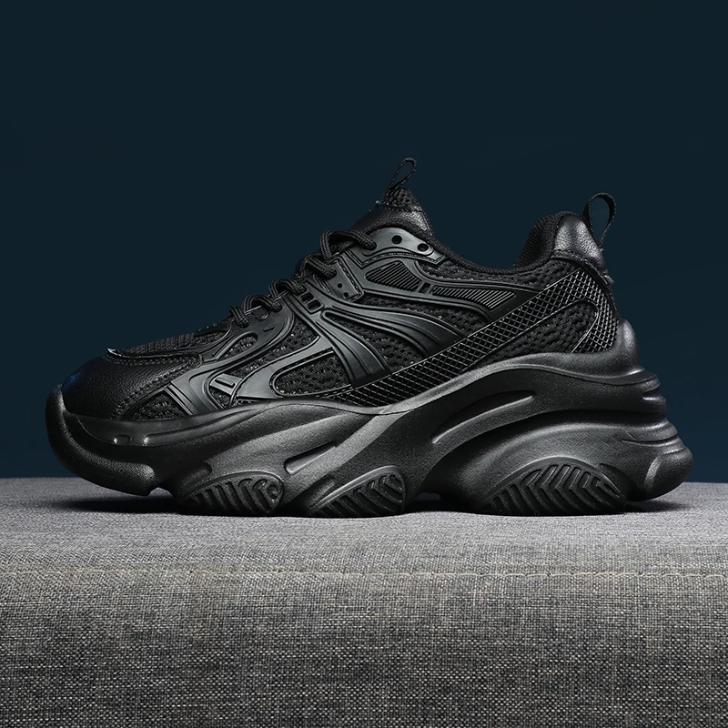 2023 New Black Flat Platform Sneakers Women Breathable Chunky Sports Shoes For Woman Thick Sole Casual Shoes Luxury Fashion