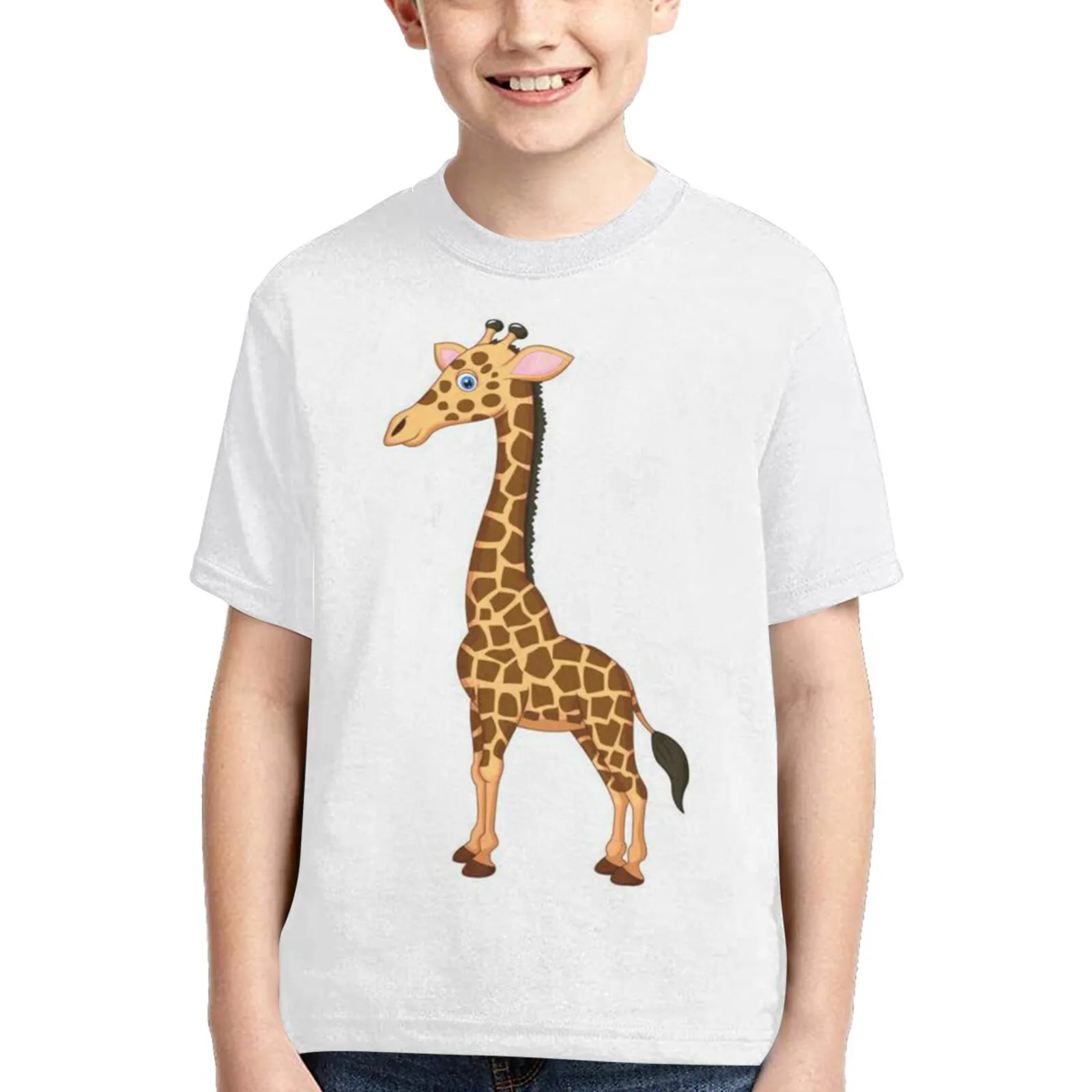

Футболка для мальчиков и девочек, Повседневная рубашка из полиэстера с короткими рукавами, с 3d-изображением животных, жирафа, дракона, летня...