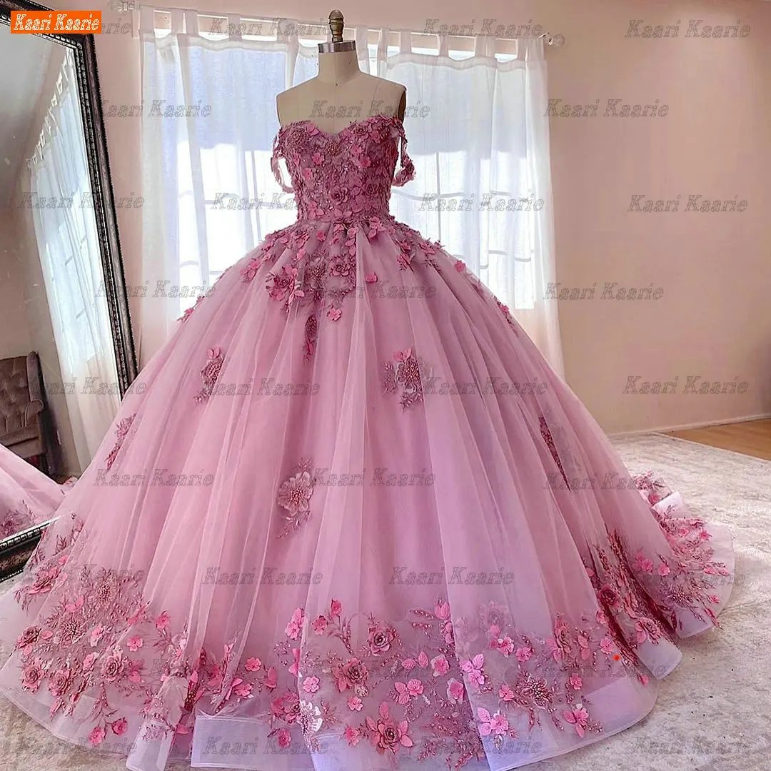 

Fluffy Pink Wedding Dress For Women 2022 Vestidos De Novia Lace Up Appliqued Lady Bridal Dresses Actual Images Abito Da Sposa