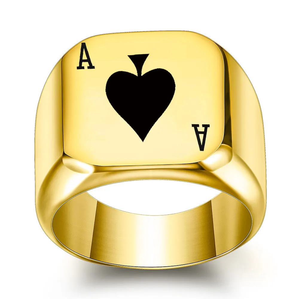 

HNSP Stainless Steel Signet Finger Ring For Men Male Poker A Balck Gold Ring 2022 Trend Fashion Jewelry