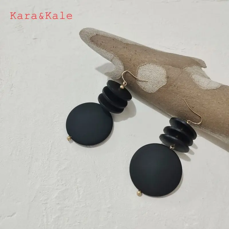 Модные серьги Kara & Kale, серьги из черного дерева с бусинами, классические серьги в крупном стиле, ювелирные изделия ручной работы для женщин