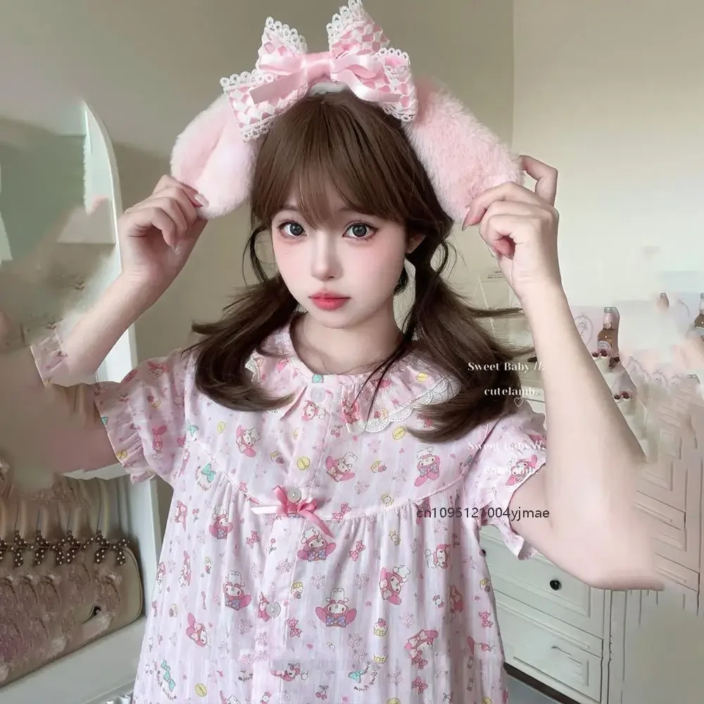 Фото 2 шт. Sanrio My Melody, милый розовый сладкий пижамный костюм Y2K Kt Cat, домашняя одежда, женская верхняя рубашка с короткими рукавами, шорты, летняя одежда для сна №4