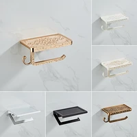 bathroom hardware set white paper mobile phone holder space aluminum antique roll holder with shelf toilet paper box wall mount