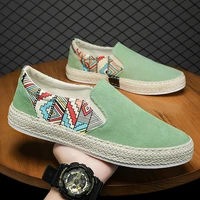2022 new mens summer casual sneakers linen breathable casual flats shoes fisherman driving footwear fashion boy canvas shoes