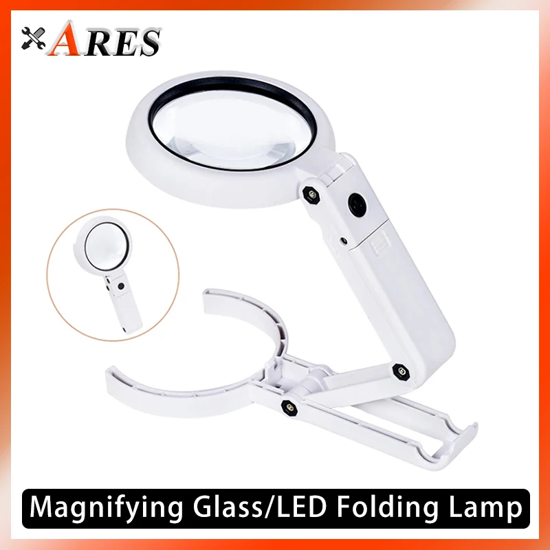 

5/11X Magnifying Glass LED Folding Lamp Dual Use Multifunctional Portable Magnifying With Table Desk Stand for Reading/Repairing