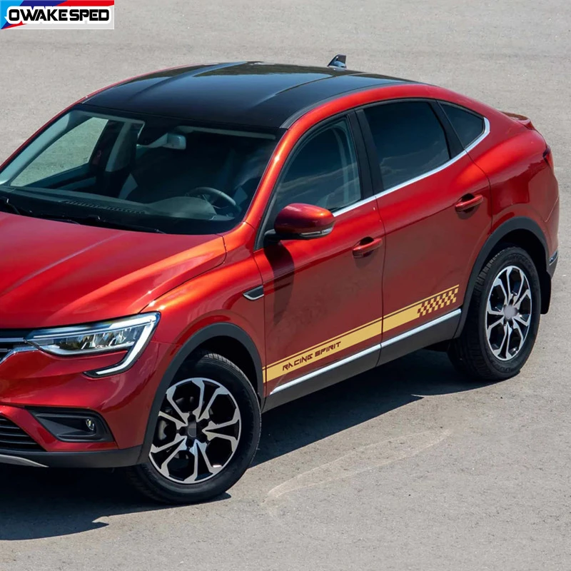 2PCS Car Body Door Side Skirt Decor Sticker For Renault ARKANA Racing Spirit Sport Stripes Tuning Accessories DIY Vinyl Decal