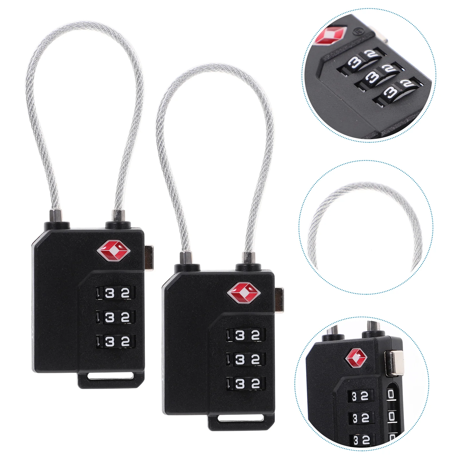 

OULII 4pcs Portable TSA Approved Security Cable Luggage Lock 3-Digit Combination Password Lock Padlock (Black)