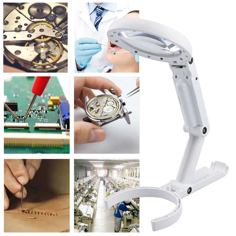 

8LED Handheld Loupe Dual Purpose Universal Handheld Illuminated Magnifier Reading Lamp USB Rechargeable Watch Repair Supplies