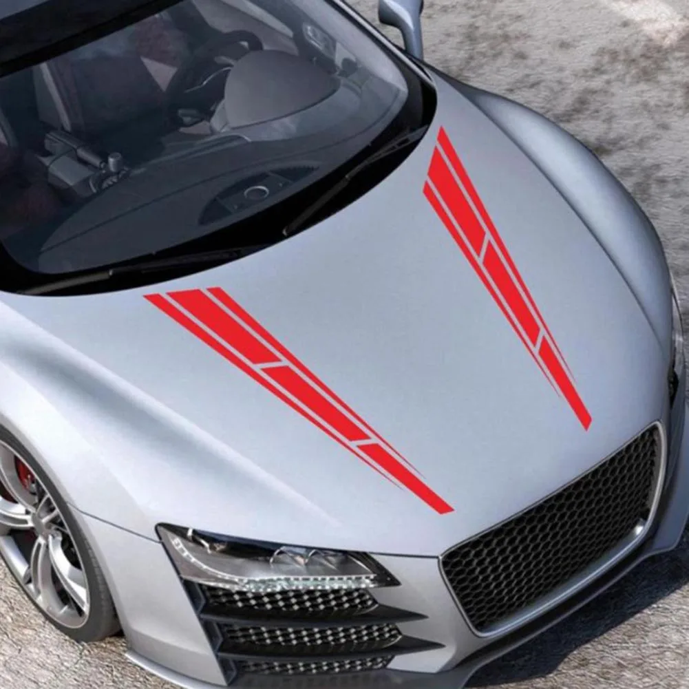 

2Pcs Fashion Red PVC Auto Front Hood Car Sticker DIY Racing Stripes Vinyl Graphics Decal Accessories Direct Add Sportiness