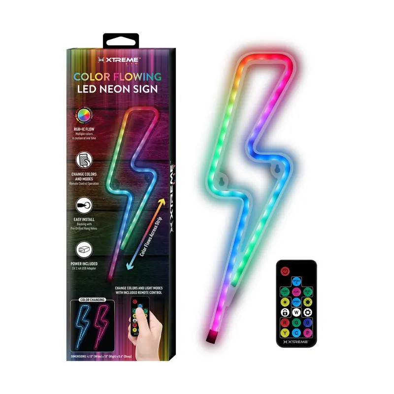 

Control Stunning Remote Controlled Multi-Colored 4.13" x 13" Lightning Bolt LED Neon Sign, Home and Office Hanging Wall Art Dec