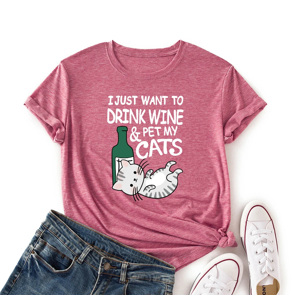 

Women Crew Neck Short Sleeve Casual Summer T-shirts Pet My Cats Graphic Tee Shirts Tops Female Clothes Streetwear Shirts