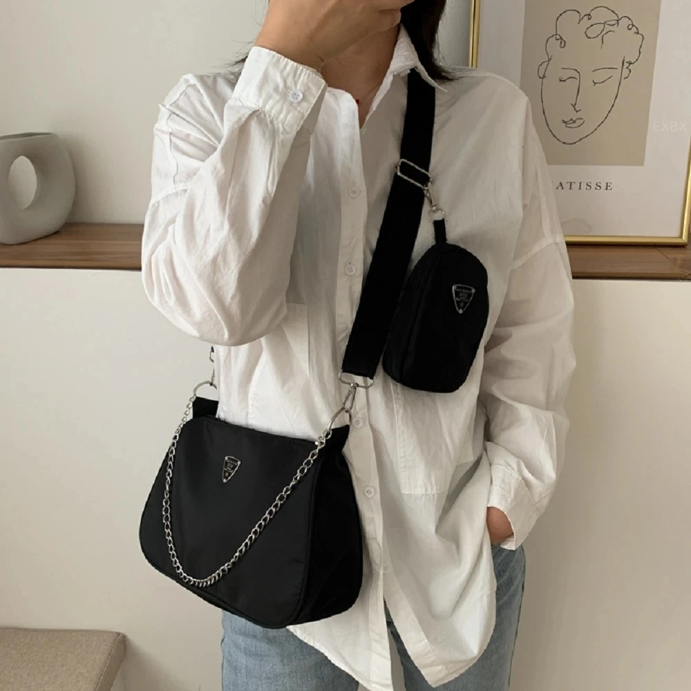 

2Pcs Retro Women Crossbody Bags Casual Style Chain Underarm Shoulder Bags Women High Quality Square Solid Bags Simple Handbags