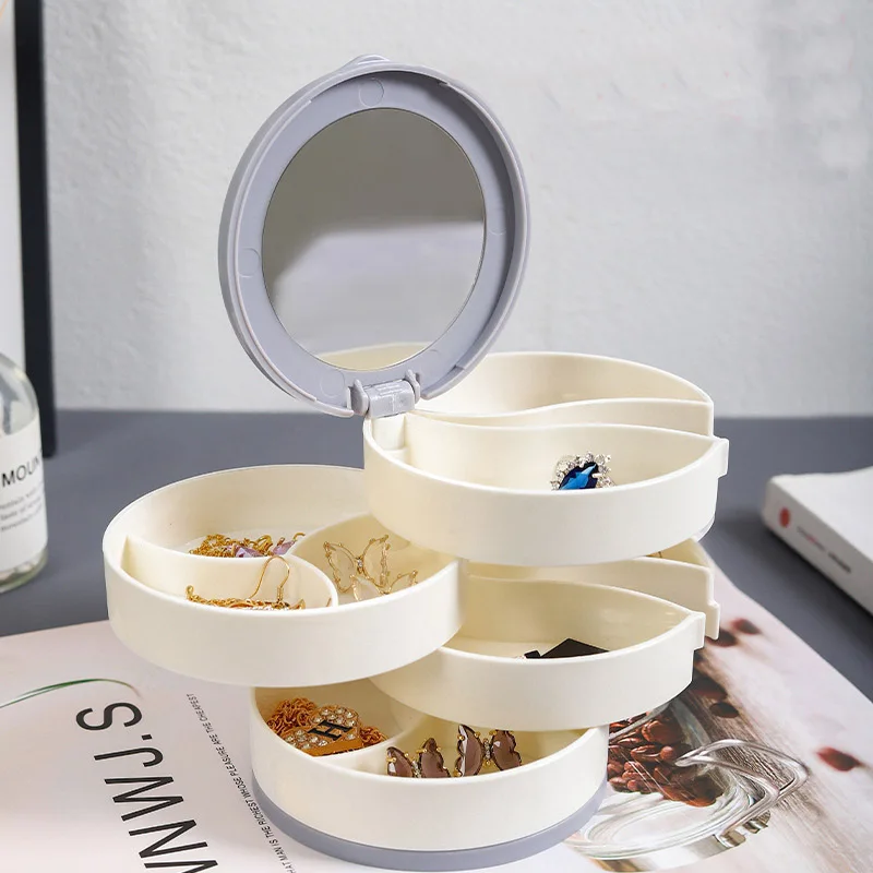 

New Personnalized Rotating Jewelry Box Organizer Earrings Ring Travel Multilayer Storage Case Girl Box And Packaging Wholesale