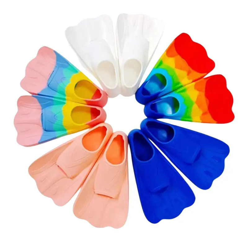 2023 Colorful Silicone Swimming Short Fins For Adult Children Rainbow Color Diving Flippers Freestyle Swim Gear Snorkeling E278