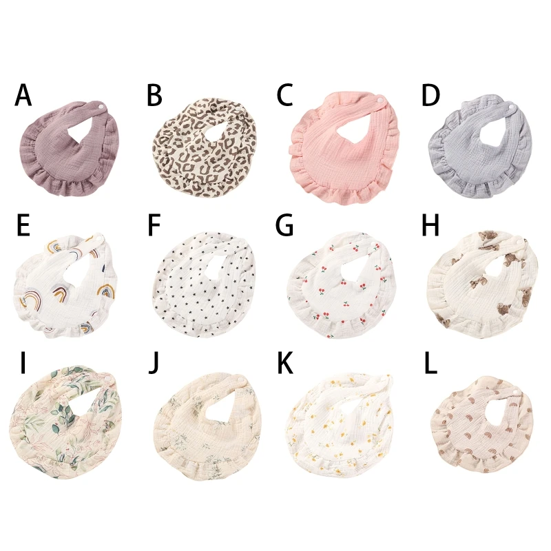 

Baby Burp Cloths Soft Cotton Ruffles Saliva Towel Comfortable Baby Bandana Bib Newborn Stuff Cute Print Bib for Boy Girl QX2D
