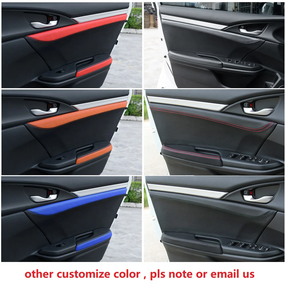 4pcs Soft Leather Door Armrest Cover For Honda Civic 10th Gen 2016 2017 Panels Trim Black with Carbon Texture Splice - купить по