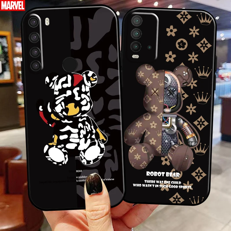 

Luxury Fashion Bear Phone Case For Xiaomi Redmi Note 10 10S 9 9S 9T 5G 8 8T 7 Pro Redmi 10 9 9T 9A 9C 8 8A Black Soft