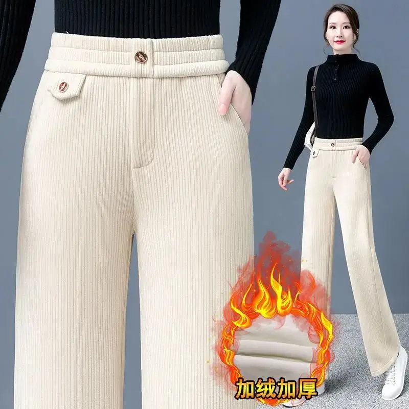 

Зимние широкие брюки с флисовой подкладкой, повседневные утепленные мешковатые теплые спортивные брюки, женские корейские прямые офисные брюки с высокой талией, C39