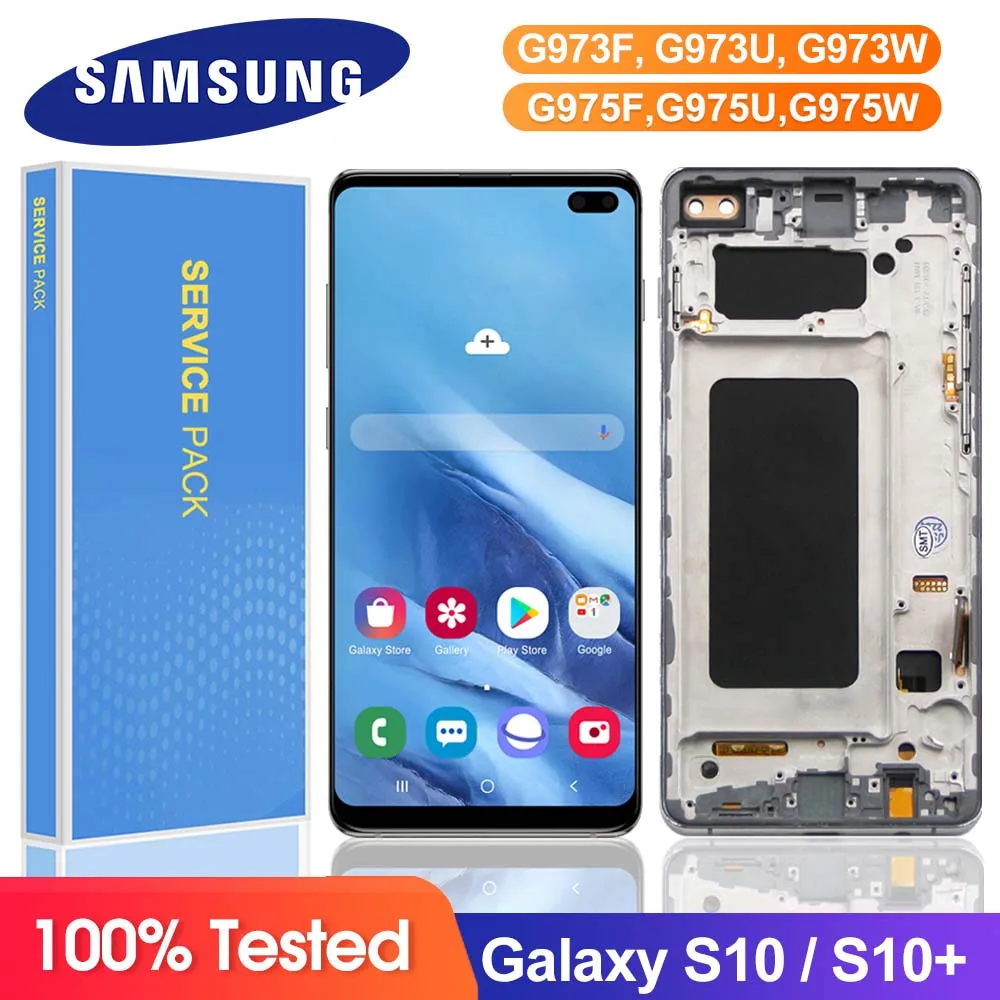 Экран с рамкой для Samsung Galaxy S10 + / Plus G975F/DS ЖК-дисплей сенсорный экран дигитайзер