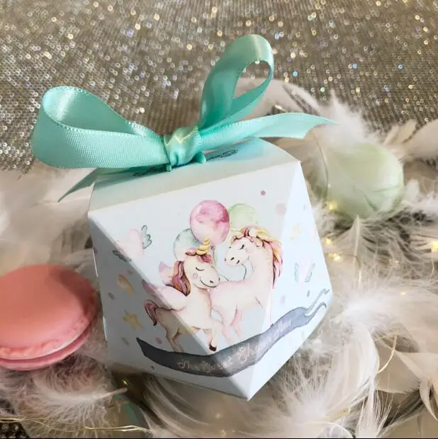 

50 Pcs Creative Unicorn Diamond Style Wedding Favors Candy Boxes Party Supplies Gift BoxChocolate Box With Ribbons