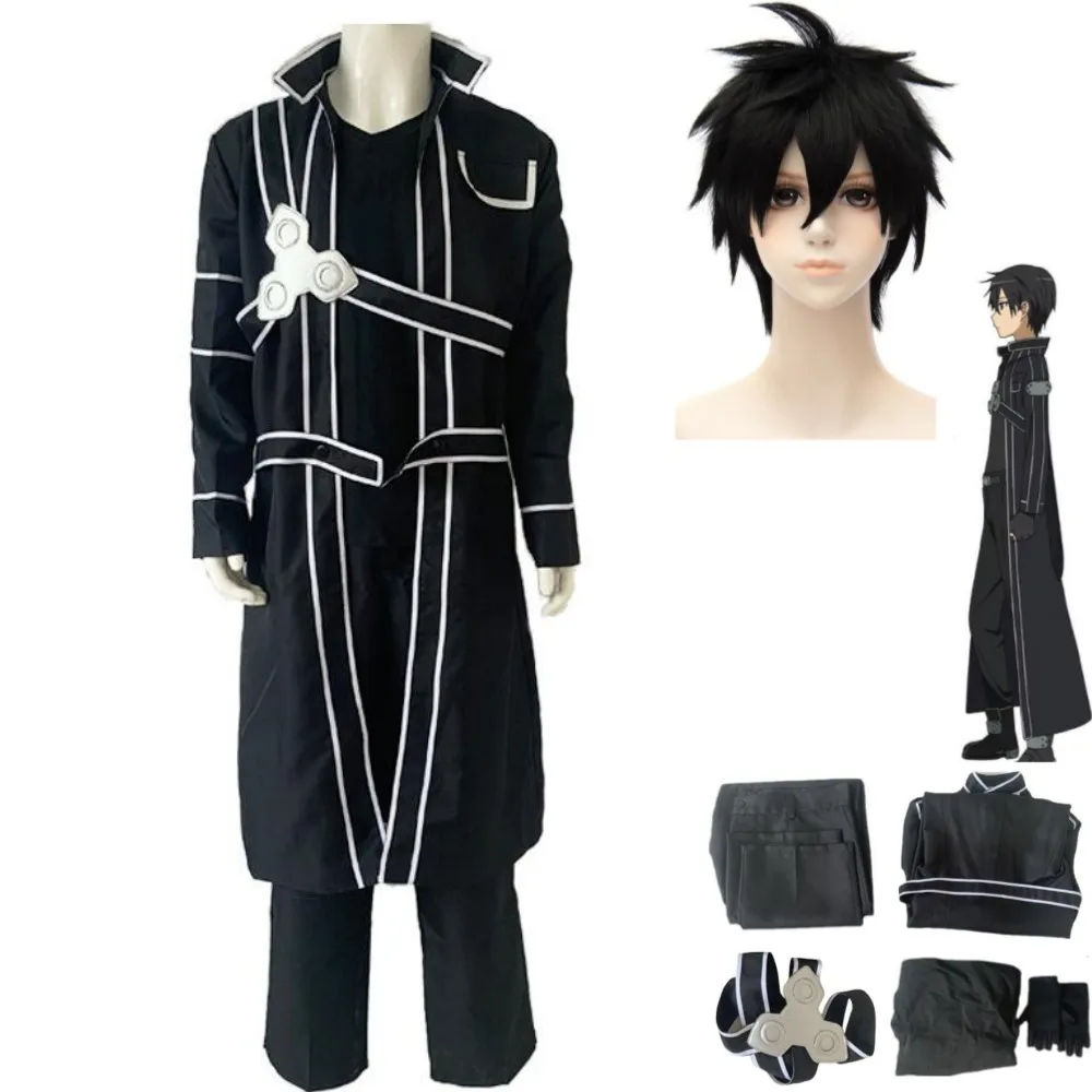 

Anime Sword Art Online Kirigaya Kazuto Kirito Cosplay Costume Wig Black Swordsman Uniform Combats Man Halloween Carnival Suit