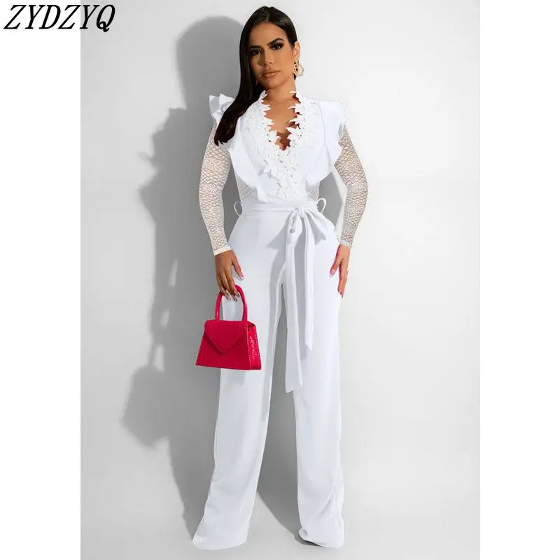 

ZYDZYQ Jumpsuit Women Summer Fashion Sexy Business V-Neck Lace Romper One Piece Club Outfis Y2k Clothes Streetwear Wholesale