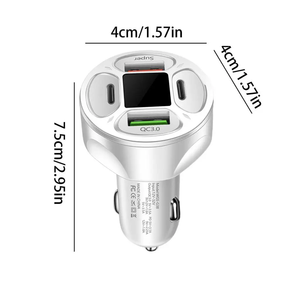 

Автомобильное зарядное устройство с дисплеем напряжения, 66 Вт, автомобильный вольтметр для быстрой зарядки с 4 портами, 2 USB Type-C, универсальное быстрое зарядное устройство для большинства