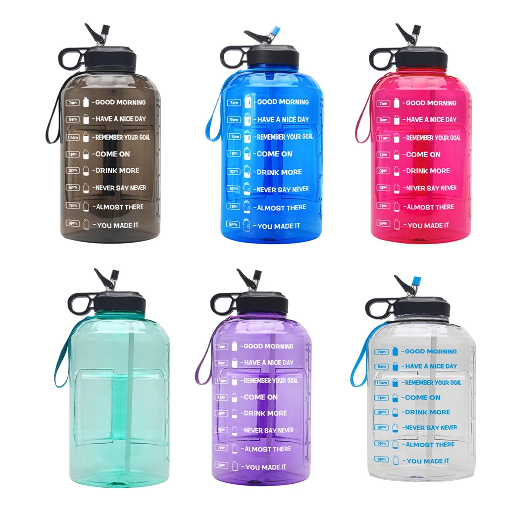 

3.78L Motivational Gallon Water Bottle Time Marker Quotes Plastic Outdoor Sports Workout Training Jug with Handle Accessories