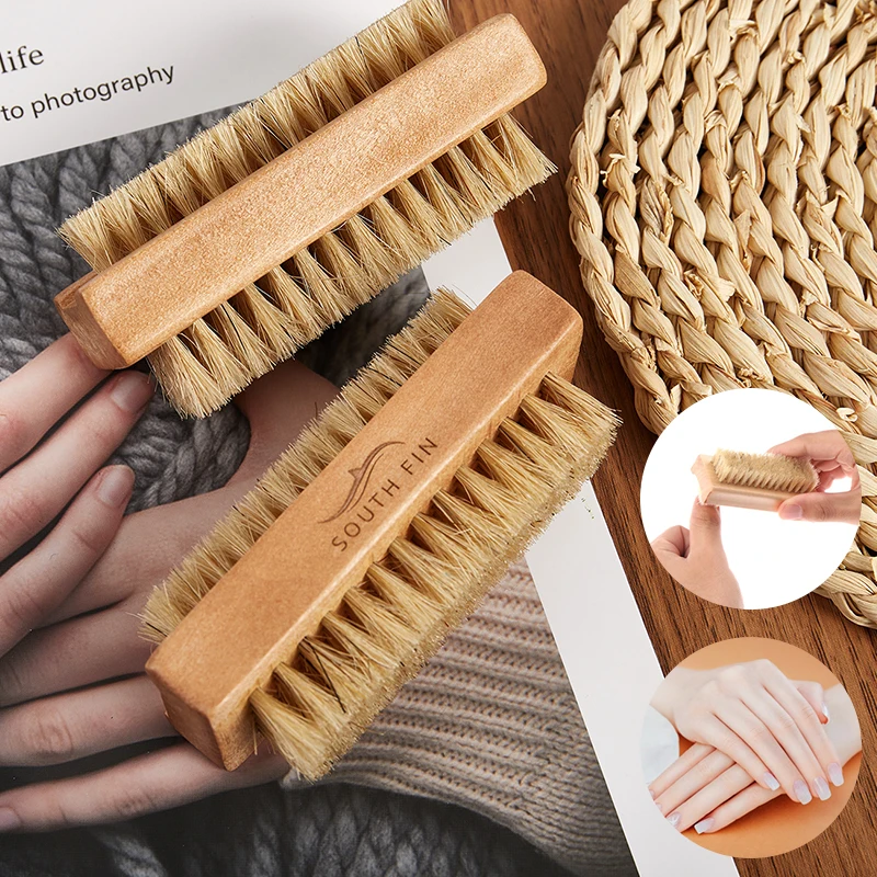 

Double-sided Natural Hair Nail Washing Brush Manicure Pedicure Wood Handle Soft Remove Dust Nail Cleaning Tool Nail Care Brush