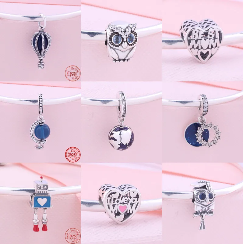 

Серебряная синяя серия 925, браслет со снежинками, шарами, лисьими звездами, оригинальные шармы Pandora, браслет для женщин, подарочные украшения