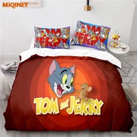 miqiney lovely tom jerry cat mouse 3d duvet cover set kids boys girls cartoon bedding set queen king size bedclothes