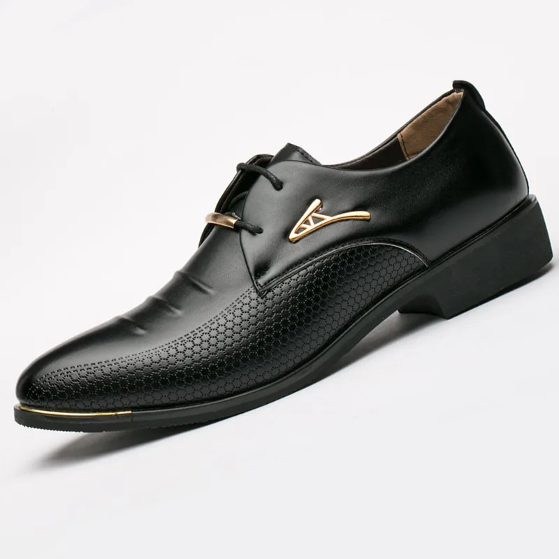 

Мужские классические туфли на шнуровке, коричневые деловые повседневные туфли-оксфорды с острым носком, кожаные туфли, большой размер 38-48, 2023
