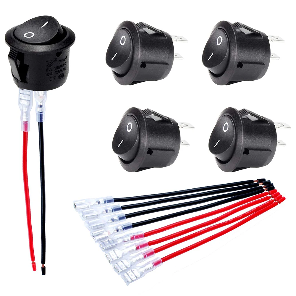 

5pcs Carr Round Rocker Switch Toggle Switch with Cable Group for Car Automotive RV 2 Pin Switch Wired