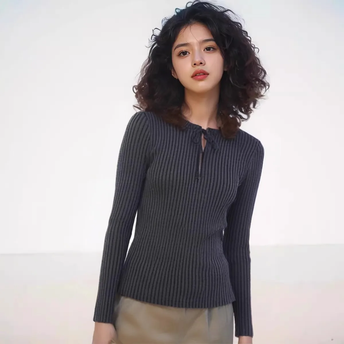 Женская одежда You Official Cooperation вязаный свитер с длинными рукавами и круглым