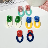 trendy colourful big drop earrings for women fashion jewelry statement resin geometric long earrings new chain korean brincos