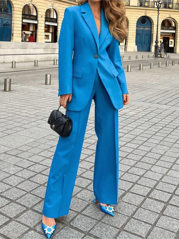 

Women's Formal Business 2 Pieces Set Office Fashion Blazers Flare Pantsuit Solid Elegant Workwear Casual Chic Female Outfits